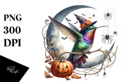 Halloween Hummingbird Sitting on Moon PNG Product Image 1