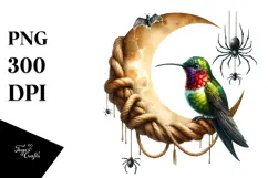 Watercolor Hummingbird Dressed for Halloween Sitting on Moon Product Image 1
