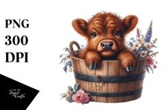Cute Baby Highland Cow with Flowers PNG Product Image 1