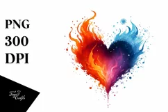 Simple Watercolor Heart Fire Ice PNG Product Image 1