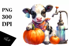 Cute Baby Cow Watercolor with Pumpkin Product Image 3