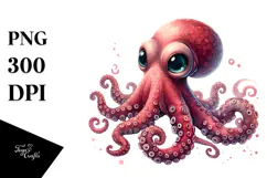 Digital Watercolor Baby Octopus, Transparent PNG Product Image 1