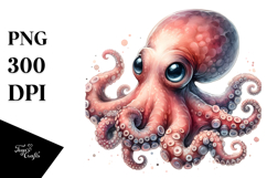 Digital Watercolor Baby Octopus, Transparent PNG Product Image 1