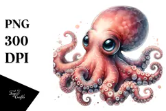 Digital Watercolor Baby Octopus, Transparent PNG Product Image 1