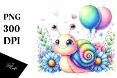 Colorful Baby Snail Watercolor with Balloons Product Image 3