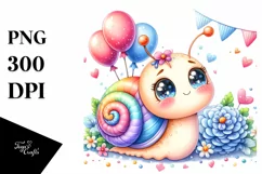 Colorful Baby Snail Watercolor with Balloons Product Image 3