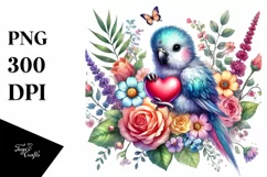 Adorned Pastel Parrot with Big Heart PNG Product Image 1