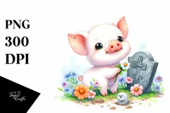 Cute Baby Pig Watercolor with Grave Product Image 1