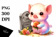 Cute Baby Pig Watercolor with Grave Product Image 3