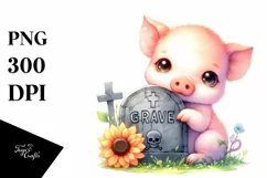 Cute Baby Pig Watercolor with Grave Product Image 3