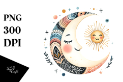 Whimsical Simple Smiling Boho Half Moon PNG Product Image 1