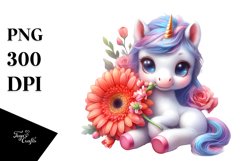 Cute Unicorn with Gerbera | Clipart Product Image 1