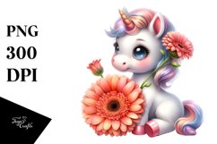 Cute Unicorn with Gerbera | Clipart Product Image 3