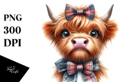 Highland Cow with Bow and Tie PNG Product Image 1