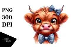 Highland Cow with Bow and Tie PNG Product Image 1
