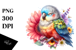 Digital Baby Parrot Sleeping on Flower, Transparent PNG Product Image 1