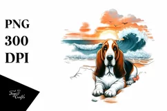 Basset Hound Surfing in the Sunset | Clipart Product Image 3