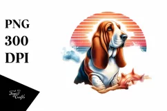 Basset Hound Surfing in the Sunset | Clipart Product Image 1