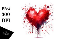 Red Paintbrush Style Heart, Watercolor PNG Product Image 1