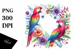 Vibrant Wimsical Parrot Floral Frame Watercolor Clipart Product Image 1