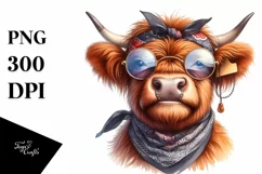 Cow Excited Highland Cow Portrait | Sublimation | Clipart Product Image 1