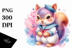 Vibrant Baby Squirrel Sailor Suit Watercolor Clipart Product Image 4