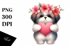 Cute Shih Tzu Holding Heart PNG Product Image 1
