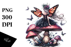 Gothic Fairy on Mushroom Creative View PNG Product Image 1