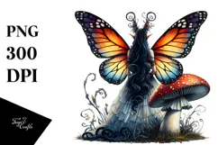 Gothic Fairy on Mushroom, Transparent PNG Product Image 1