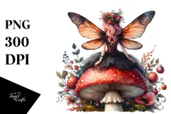 Gothic Fairy on Mushroom, Transparent PNG Product Image 1