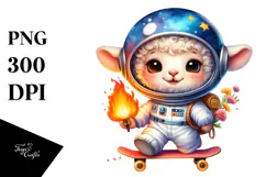 Smiling Baby Lamb on Skateboard PNG Product Image 1