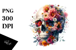Flower Made of Spring Flowers Skull PNG Product Image 1