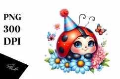 Colorful Baby Ladybug with Party Hat | Clipart Product Image 3