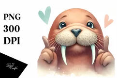 Funny Cute Walrus Portrait Love Sign | Clipart Product Image 3