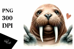 Funny Cute Walrus Portrait Love Sign | Clipart Product Image 3