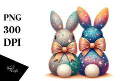 Colorful Retro Bunnies Sitting View from Back, Transparent Product Image 1