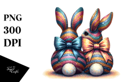 Colorful Retro Bunnies Sitting View from Back, Transparent Product Image 1