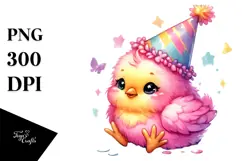 Colorful Baby Chicken with Party Hat PNG Product Image 1