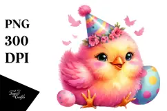 Colorful Baby Chicken with Party Hat PNG Product Image 1