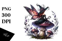 Gothic Fairy on a Mushroom, Transparent PNG Product Image 1