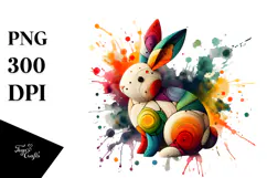 Colorful Wooden Bunny, PNG Product Image 1