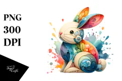 Colorful Wooden Bunny, PNG Product Image 1