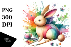 Colorful Wooden Bunny, PNG Product Image 1