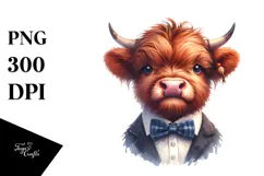 Highland Cow with Bow and Tie PNG Product Image 1