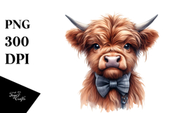 Highland Cow with Bow and Tie PNG Product Image 1