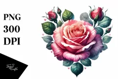 Rose Shaped Heart, Watercolor PNG Product Image 1
