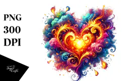 Colorful Fire Heart Digital Painting PNG Product Image 1