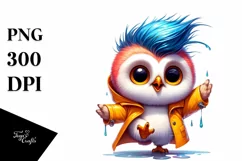 Goofy Owl Dancing in Raincoat PNG Product Image 3