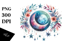 Whimsical Moon Foliage Stars | Watercolor Product Image 1