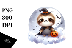 Simple Halloween Sloth on Cloud, Cute PNG Product Image 1